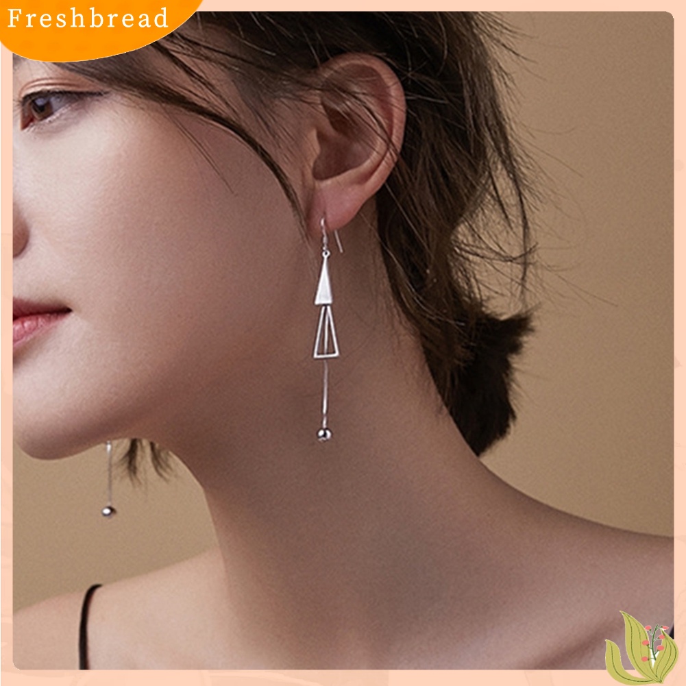 &lt; Freshbread &gt; Wanita Fashion Ganda Segitiga Rumbai Bola Panjang Menjuntai Kait Anting Perhiasan