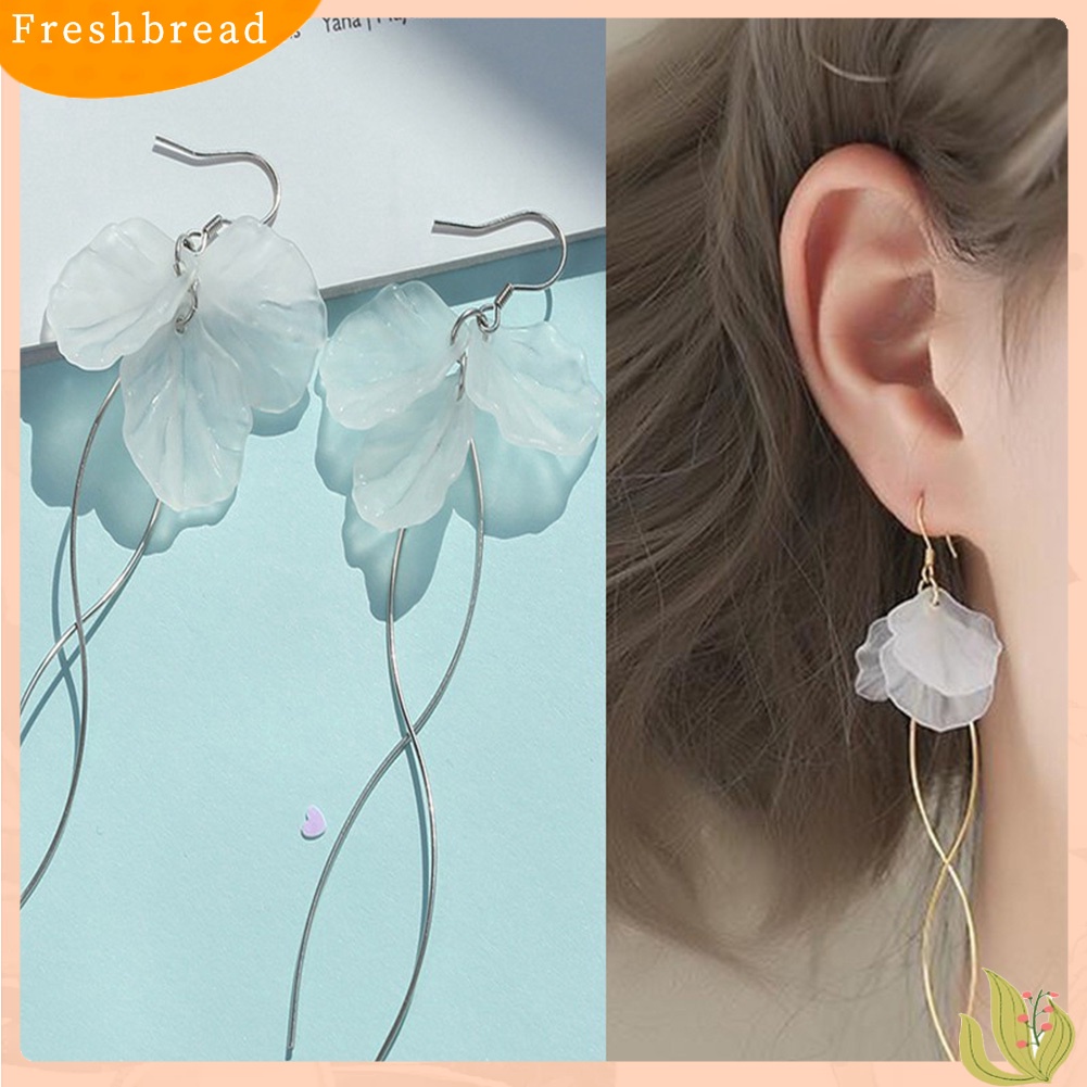 &lt; Freshbread &gt; Anting Kait Fashion Anting Desain Menjuntai Panjang Bentuk Kelopak Elegan Untuk Wanita