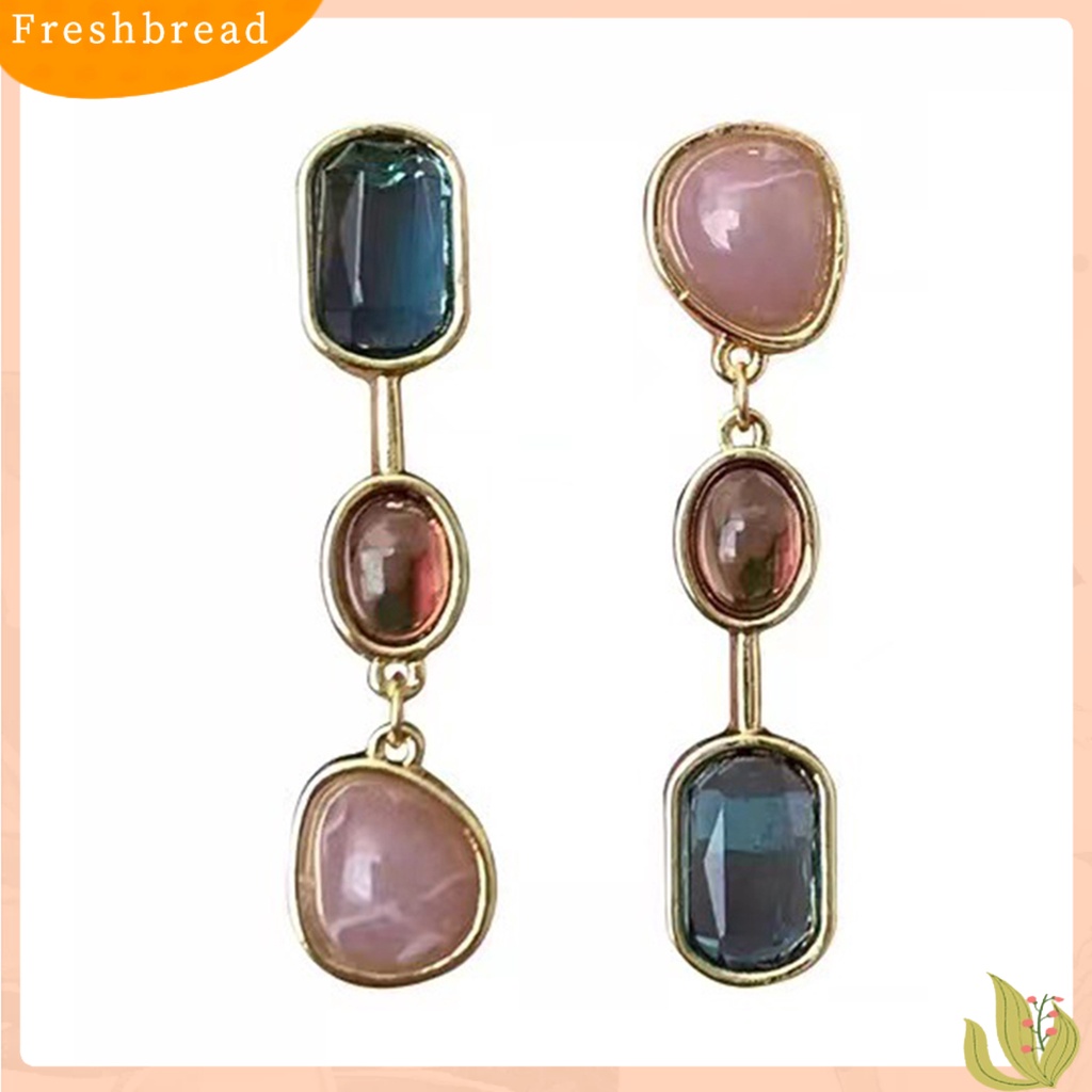 &lt; Freshbread &gt; 1pasang Anting Menjuntai Medieval Asimetris Elegan Warna Kontras Batu Alam Drop Earrings Aksesoris Perhiasan