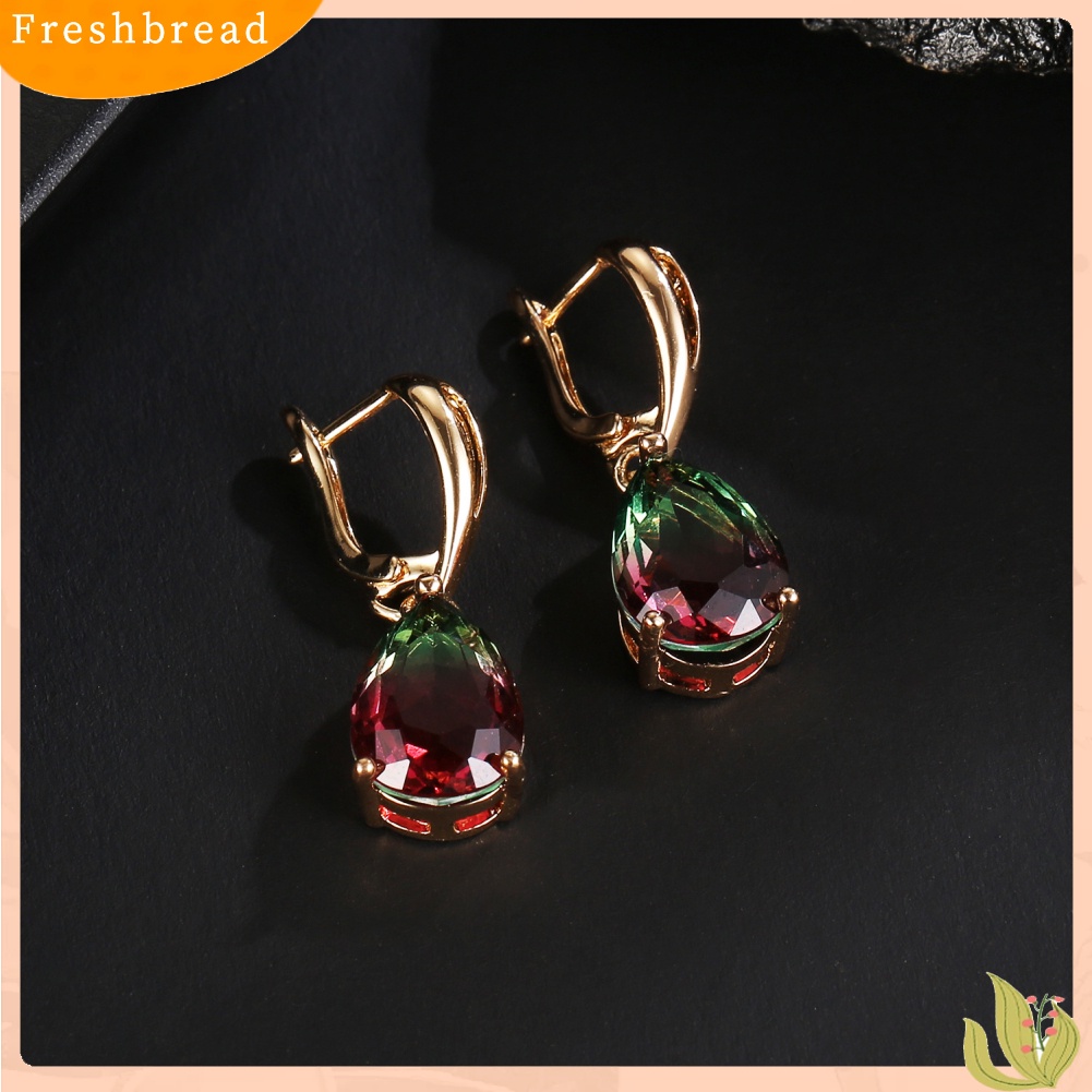 &lt; Freshbread &gt; Christmas Lady Teardrop Faux Gemstone Hias Menjuntai Leverback Earrings Hadiah Xmas