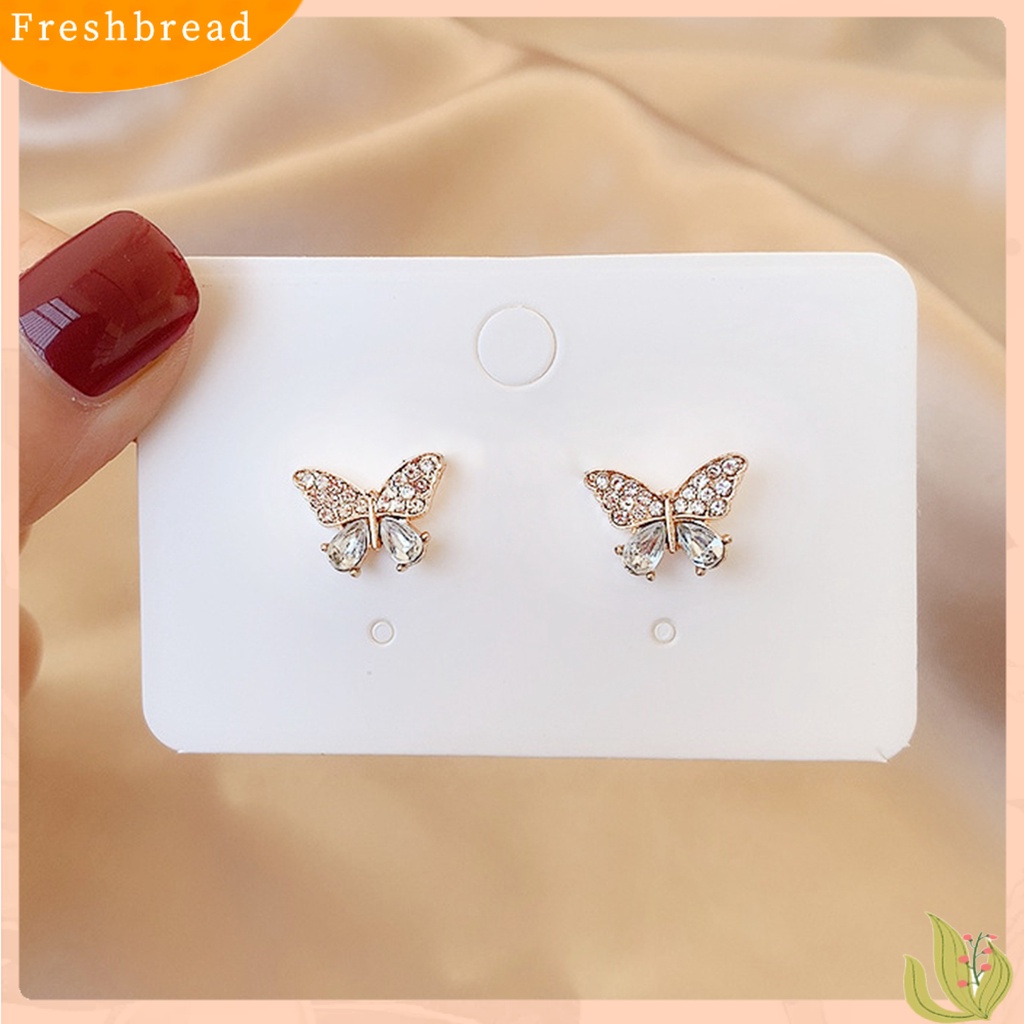 &lt; Freshbread &gt; 1pasang Lady Stud Earrings Indah Berlian Imitasi Mengkilap Kupu-Kupu Bentuk Drop Earrings Perhiasan Wanita