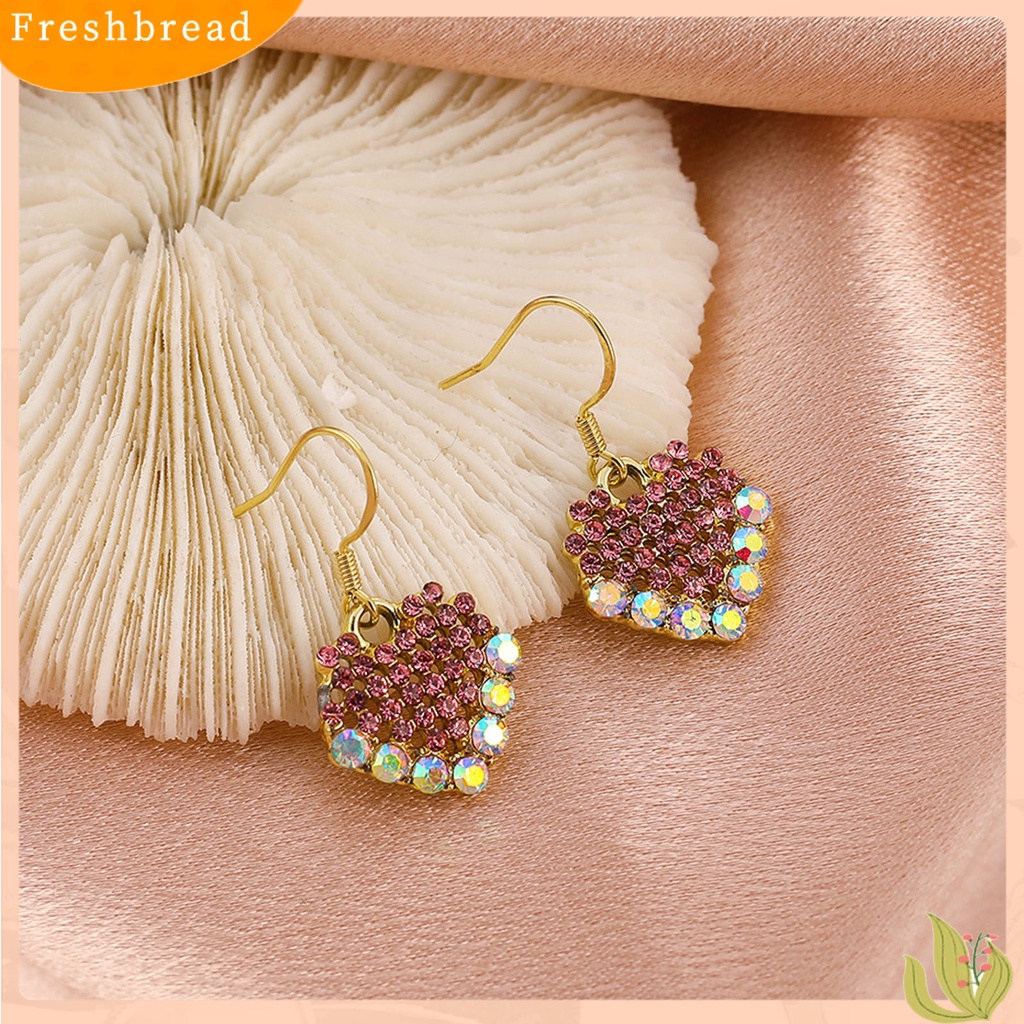 &lt; Freshbread &gt; 1pasang Anting Kait Liontin Hati Berlian Imitasi Berwarna Manis Drop Earrings Untuk Pesta Prom Pernikahan