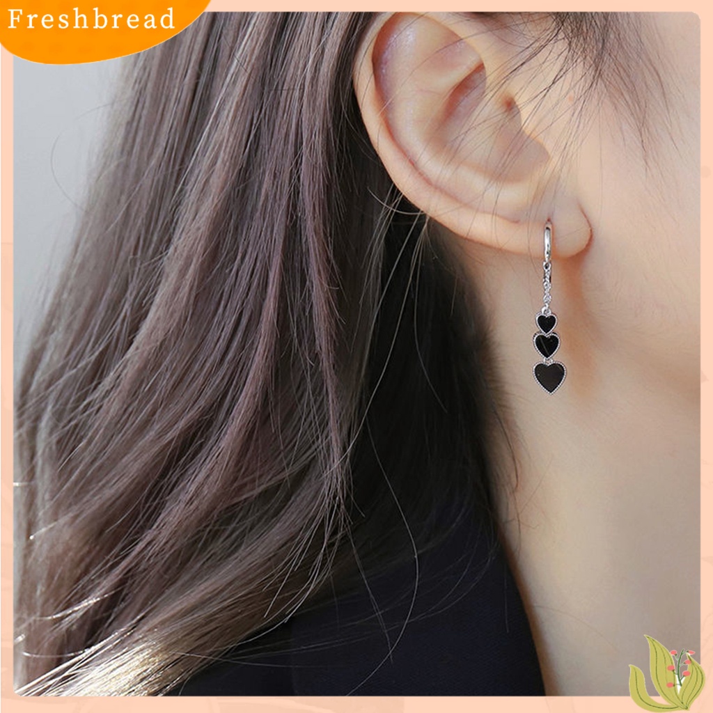 &lt; Freshbread &gt; 1pasang Wanita Menjuntai Anting Hitam Hati Jumbai Perhiasan Electroplating Bright Luster Drop Earrings Untuk Pakaian Sehari-Hari