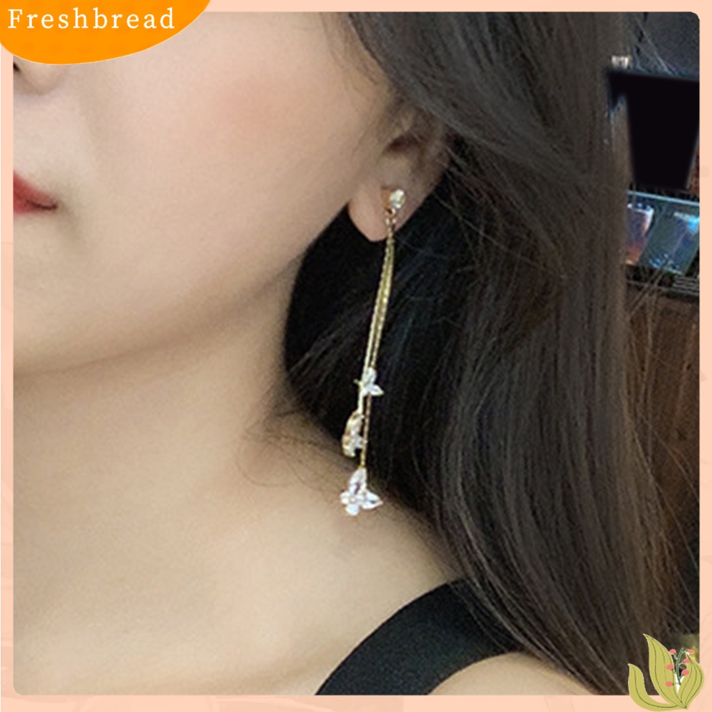 &lt; Freshbread &gt; 1pasang Wanita Linear Anting Gaya Bohemia Shiny Cubic Zirconia Rumbai Bentuk Kupu-Kupu Drop Earrings Perhiasan Pacaran