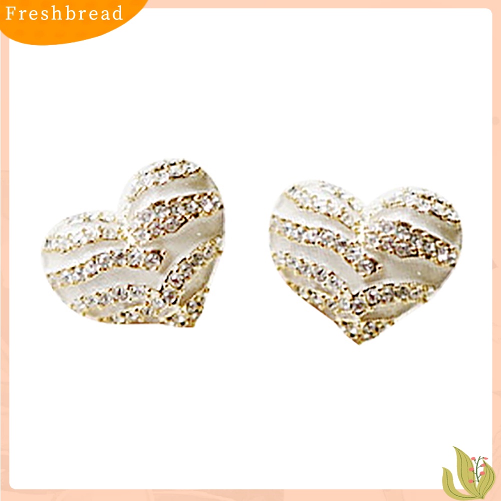 &lt; Freshbread &gt; Fashion Wanita Zebra Kristal Berlian Imitasi Bentuk Hati Ear Stud Earrings Jewelry