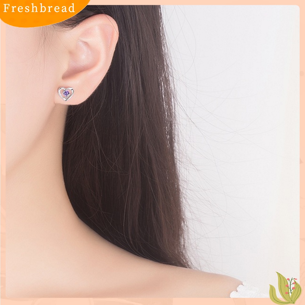 &lt; Freshbread &gt; Fashion Wanita Cubic Zirconia Hias Swirl Jantung Telinga Stud Anting Perhiasan Hadiah