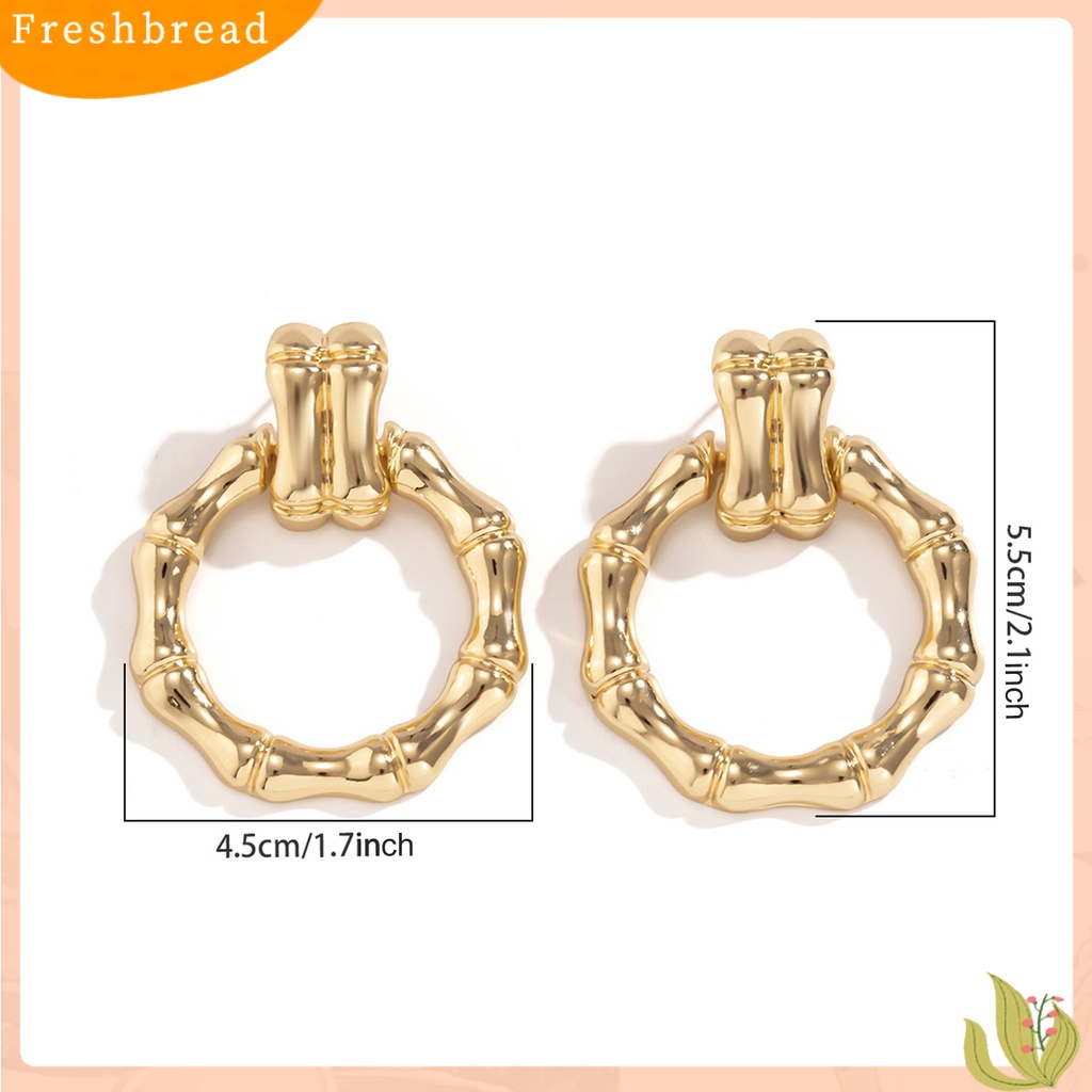 &lt; Freshbread &gt; 1pasang Anting Pejantan Geometris Electroplating Glossy Minimalis Liontin Telinga Hiasan Colorfast Bulat Bambu Telinga Hoop Earrings Perhiasan Aksesori