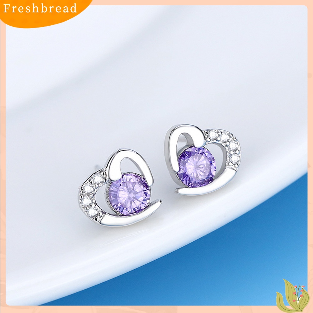 &lt; Freshbread &gt; Fashion Wanita Cubic Zirconia Hias Cinta Hati Telinga Stud Anting Perhiasan Hadiah