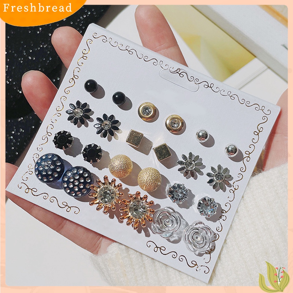 &lt; Freshbread &gt; 12pasang Wanita Stud Earrings Bentuk Bola Gaya Korea Perhiasan Geometri Mutiara Imitasi Menjuntai Anting Perhiasan Hadiah