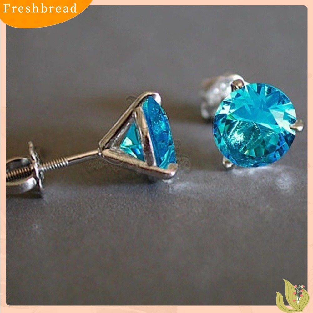 &lt; Freshbread &gt; Wanita Bulat Cubic Zirconia Tiga Cabang Sekrup Telinga Stud Anting Perhiasan Hadiah