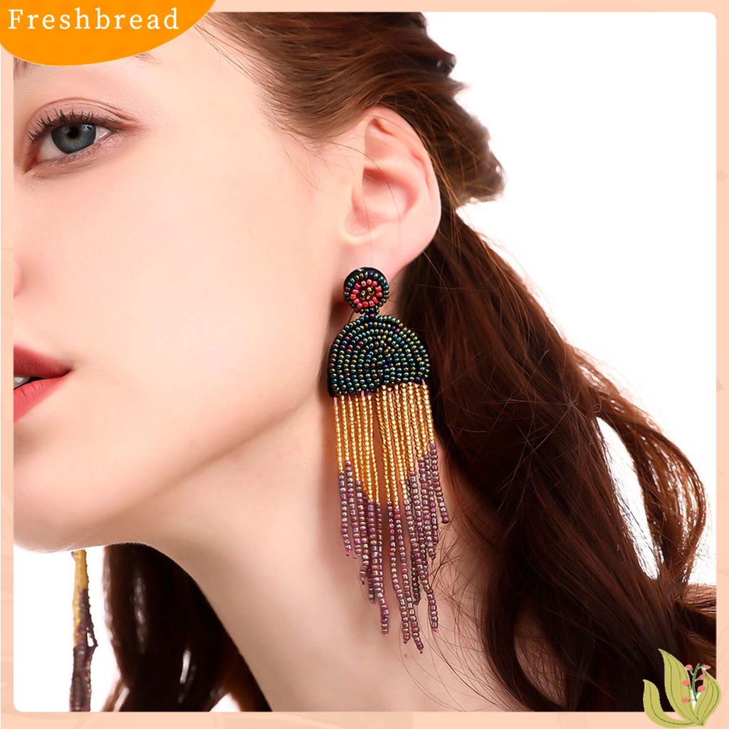 &lt; Freshbread &gt; 1pasang Manik-Manik Anting Rumbai Bentuk Air Terjun Anti-Alergi Mudah Menerapkan Manik-Manik Berwarna Drop Earrings Untuk Anak Perempuan