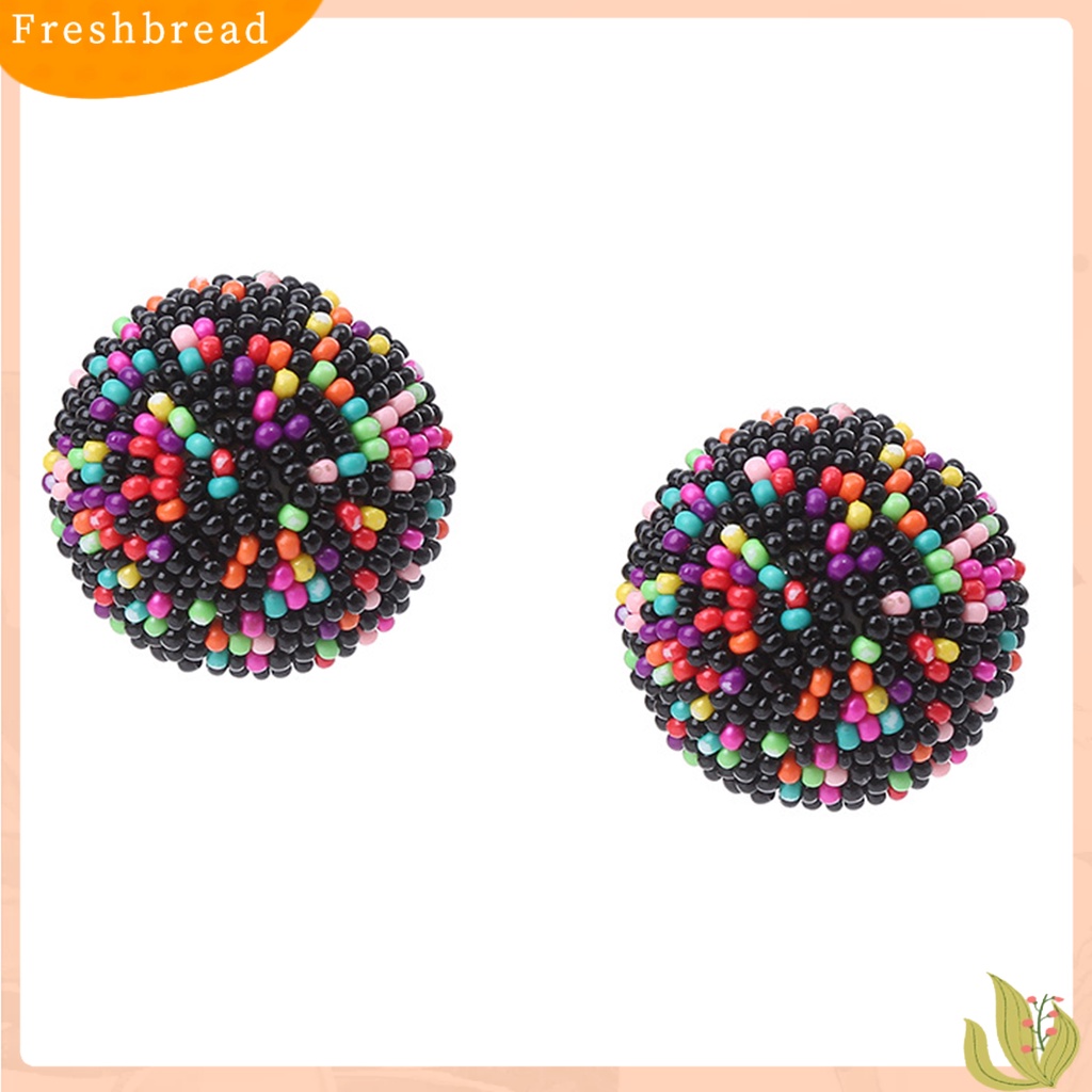 &lt; Freshbread &gt; 1pasang Anting Menjuntai Handmade Manik-Manik Mini Warna-Warni Desain Bulat Pengerjaan Halus Vintage Hiasan Telinga Daily Wearing Bohemian Colorful Beaded Earrings Untuk Pesta