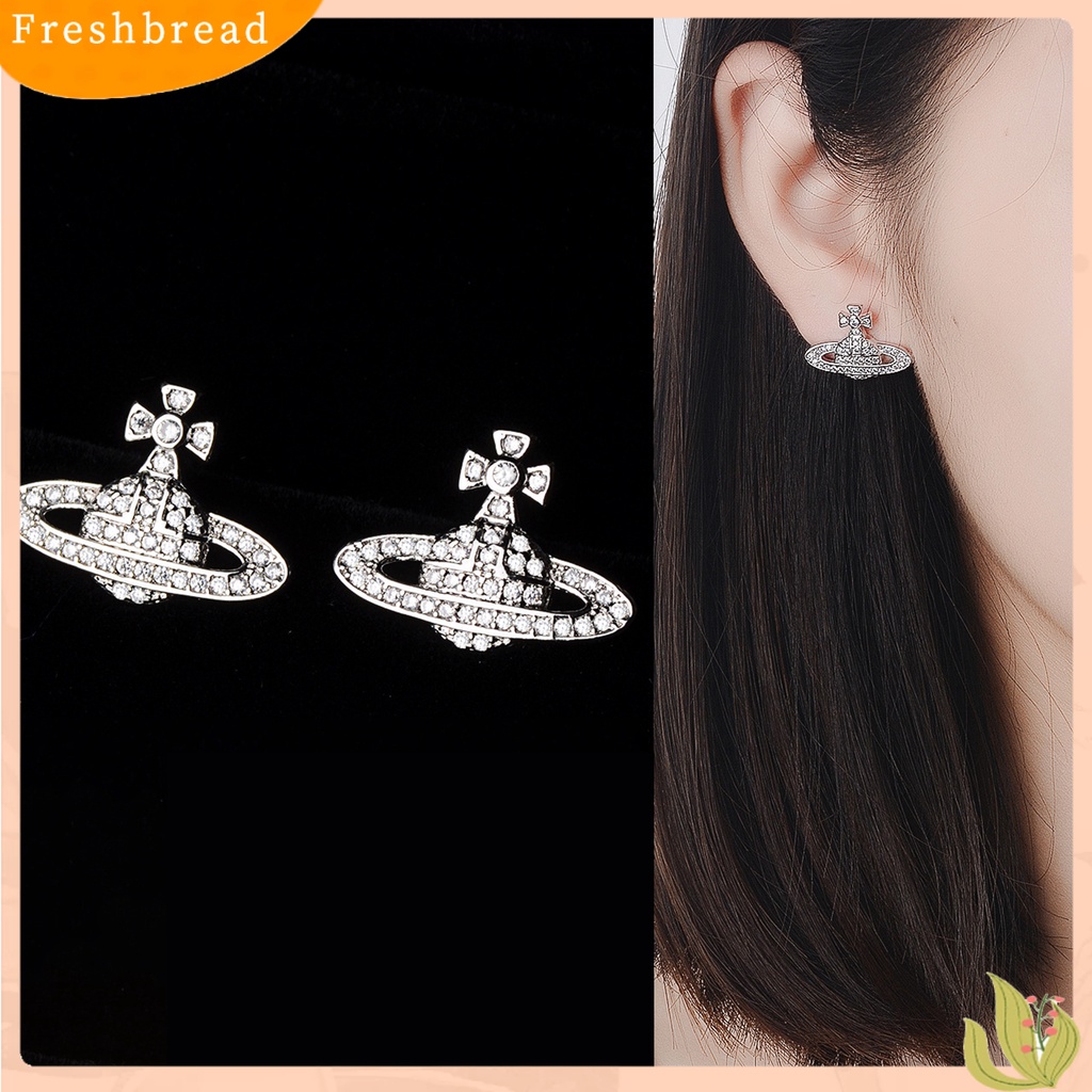 &lt; Freshbread &gt; 2Pcs Wanita Ear Studs Planet Berlian Imitasi Perhiasan Semua Cocok Anting Tusuk Saturnus Untuk Pesta