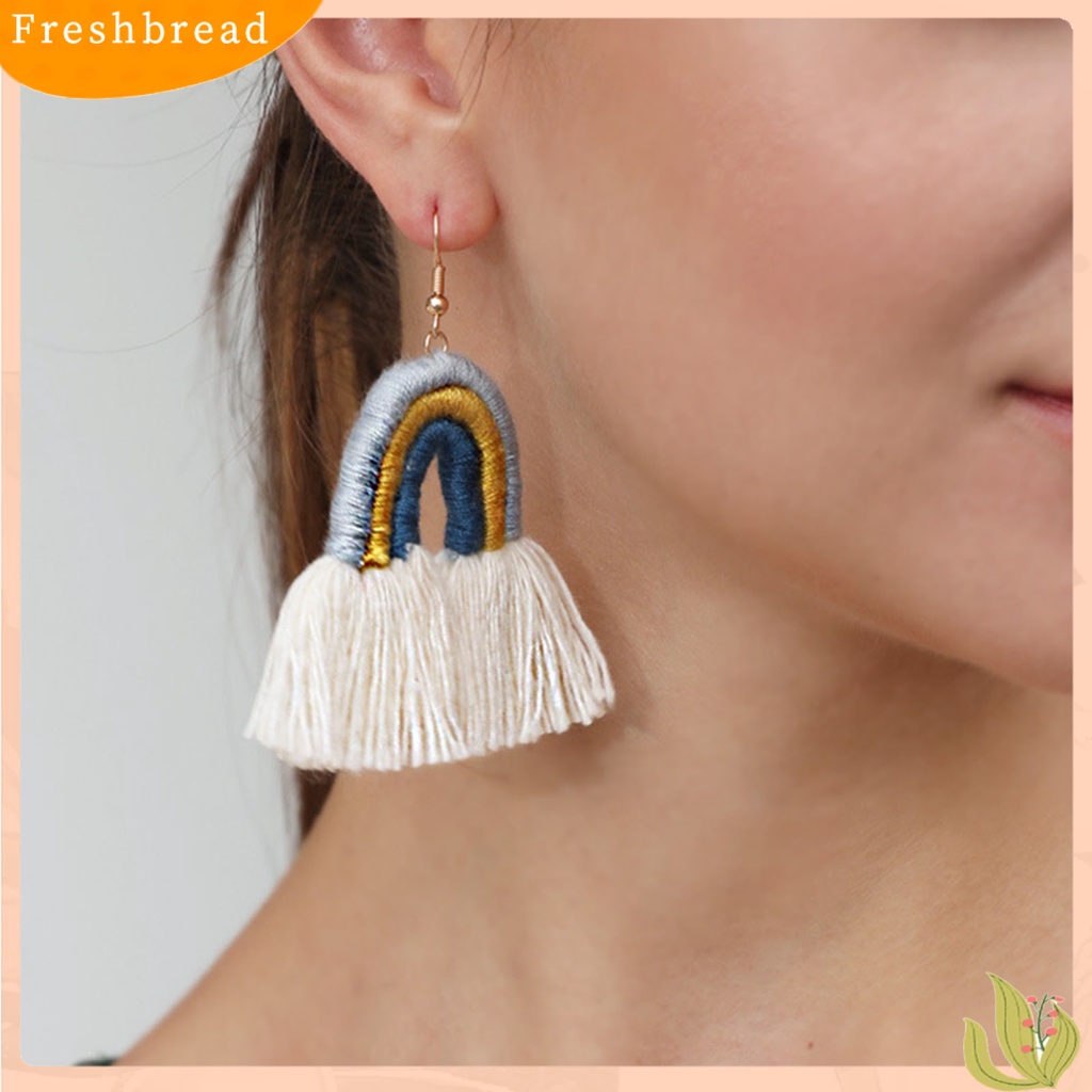 &lt; Freshbread &gt; 1pasang Anting Pelangi Bohemian Menarik Hias Lapis Rumbai Rainbow Hook Menjuntai Earrings Untuk Kehidupan Sehari-Hari