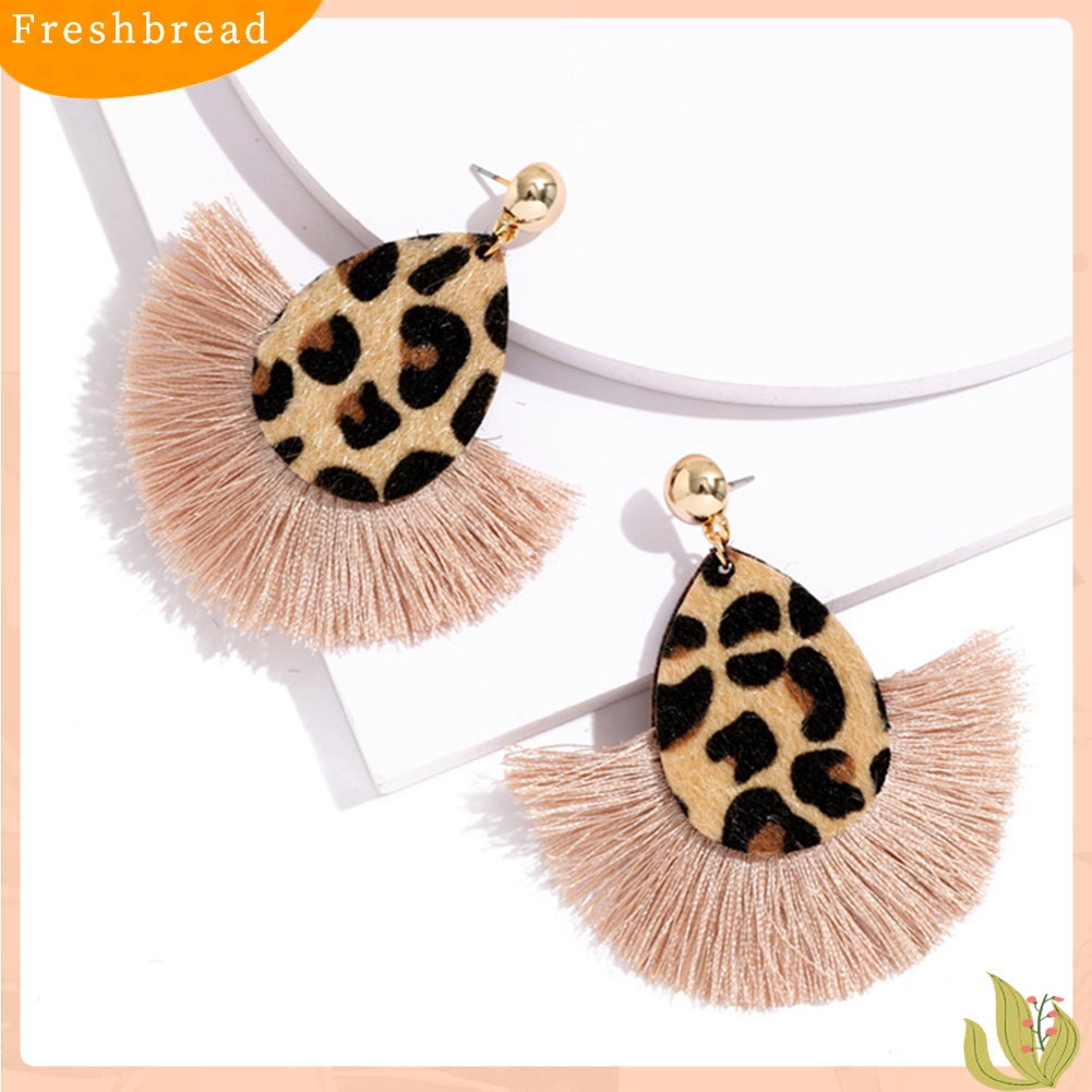 &lt; Freshbread &gt; Fashion Wanita Leopard Kipas Rumbai Panjang Drop Stud Earrings Statement Perhiasan Hadiah