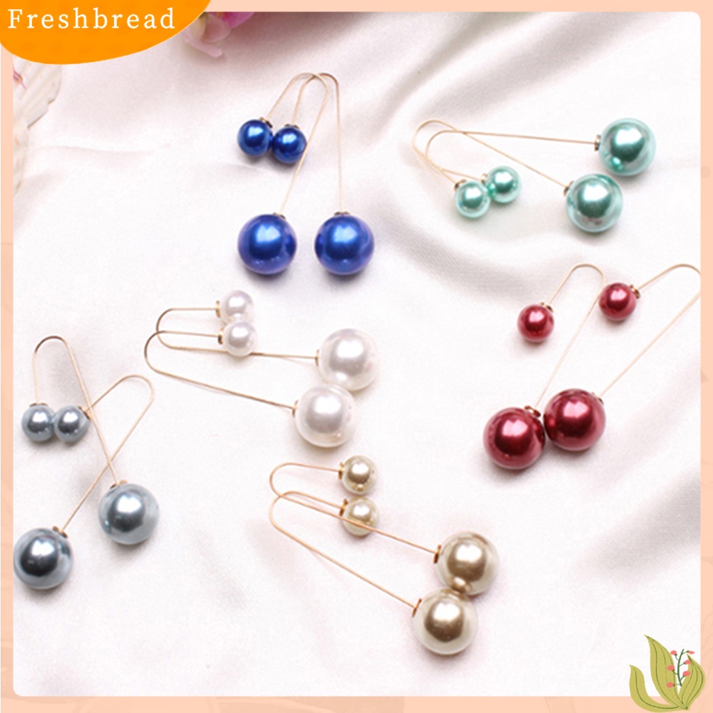 < Freshbread > Anting Bentuk U Dua Sisi Mutiara Imitasi Lapis Emas Perhiasan Telinga Menjuntai Untuk Wanita