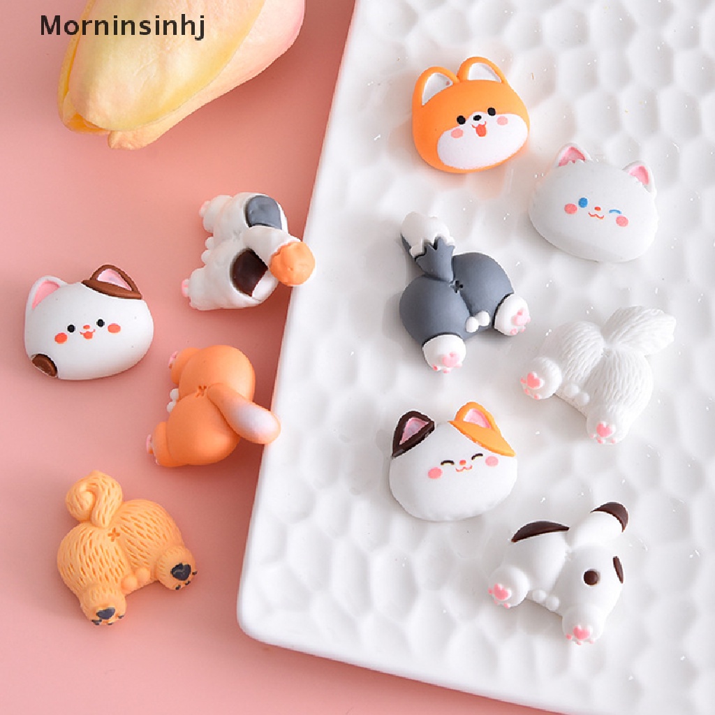 Mornin 10 Pcs Kartun Lucu Kucing Anjing Kepala Dan Buttress Set Resin Datar Kembali Scrapbooking DIY Perhiasan Craft Dekorasi Aksesoris Ponsel Case Kulkas Stiker id