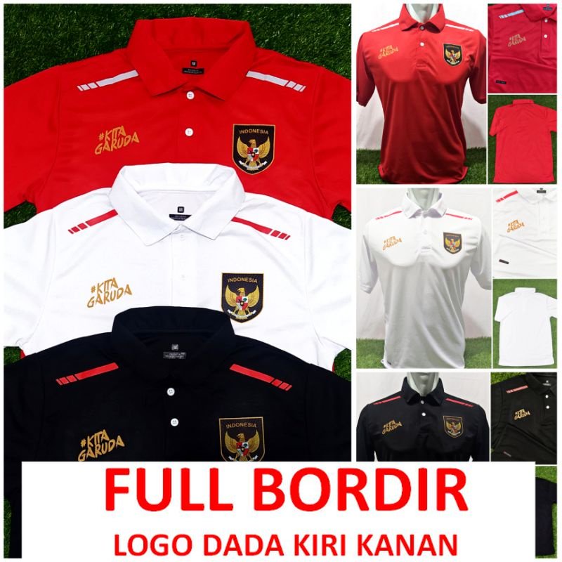 BORDIR Polo Timnas Indonesia Kita Garuda Terbaru /  Timnas Indonesia / Baju Kerah Indonesia / Timnas