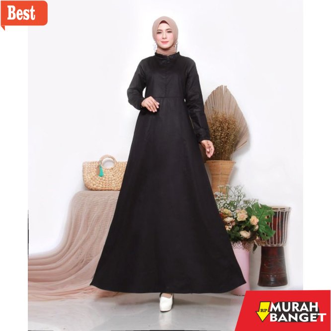GAMIS SIZE BESAR TERBARU- Gamis Katun Jepang Premium Ori Cantik Murah Basic Polos Hitam Size S M L X