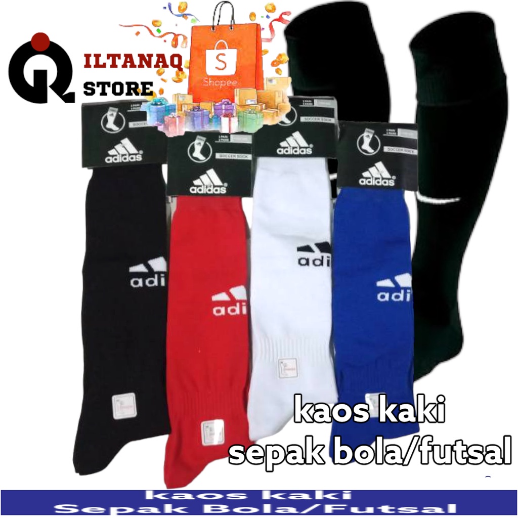 Kaos Kaki Bola /Kaos Kaki Futsal (4D15) Hitam, Putih, Merah, Biru  Panjang Diatas Lutut