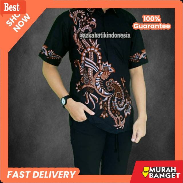 Kemeja untuk lebaran terbaru- BAJU BATIK PRIA LENGAN PENDEK MODERN MURAH BAHAN KATUN BAJU BATIK PRIA