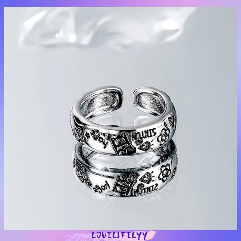 Hot Cincin Perak Bunga Kartun Korea Cincin Vintage Cincin Desain Unisex -Loy
