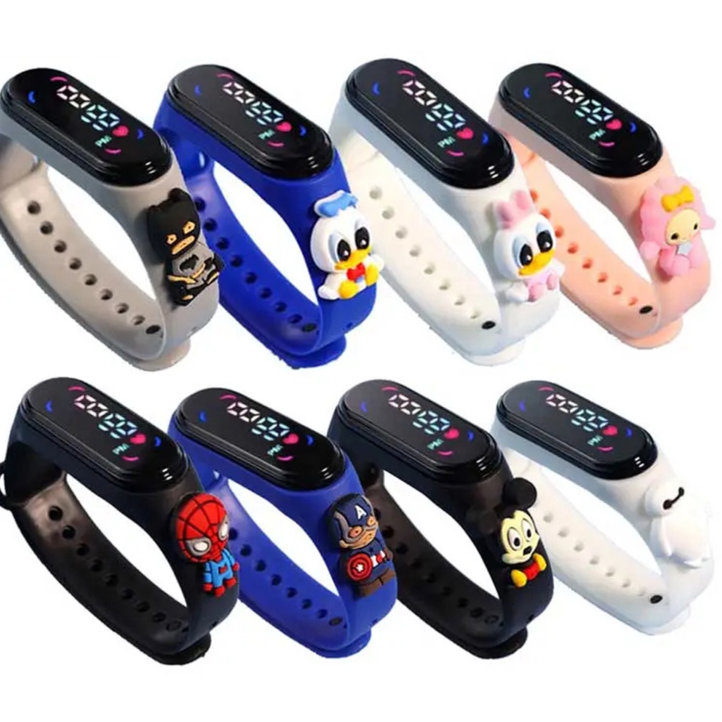 GTB Jam Tangan Elektronik Led Motif Kartun Mickey Pikachu Superhero Princess Bahan Silikon Untuk Anak / Jam Tangan Karakter Tahan Air JT057
