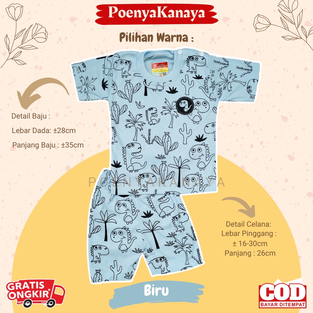 Setelan Baju Bayi Piyama PENDEK CACTUS DINO WARNA Viori Size 6-18 Bulan STL29