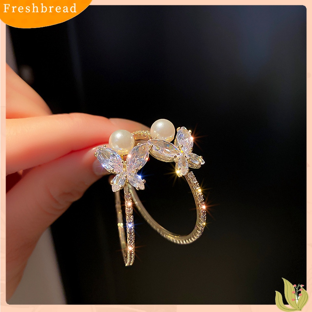 {In Stock} 1pasang Anting Pejantan Mutiara Imitasi Berlian Imitasi Bertatahkan Fashion Perhiasan Kupu-Kupu Berbentuk C Anting Tindik Wanita Perhiasan