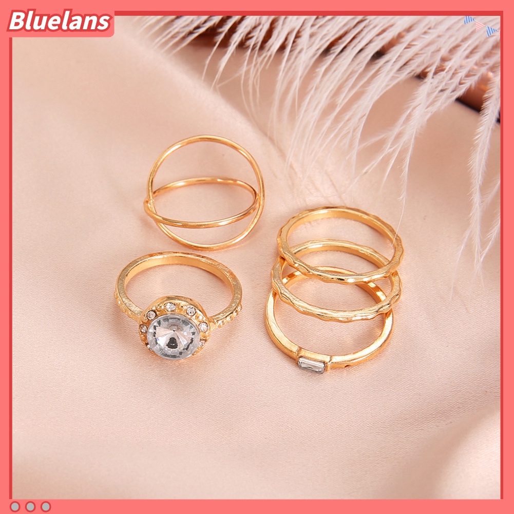 {In Stock} 5Pcs/Set Fashion Wanita Salib Bulat Cubic Zirconia Jari Cincin Perhiasan Pesta