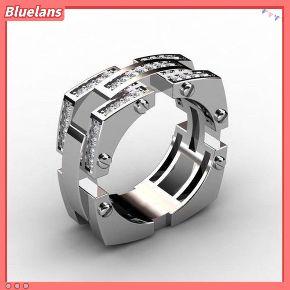 {In Stock} Fashion Unisex Mekanik Sekrup Berlian Imitasi Bertatahkan Jari Cincin Perhiasan Pesta