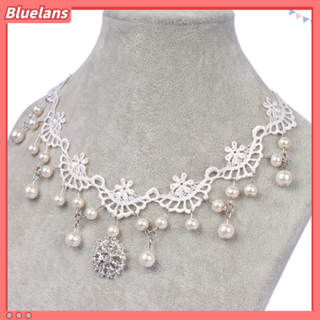 {In Stock} Kalung Hollow Mudah Dipakai Mutiara Imitasi Faux Pearl Sexy Gaya Rock Lace Choker Untuk Kehidupan Sehari-Hari