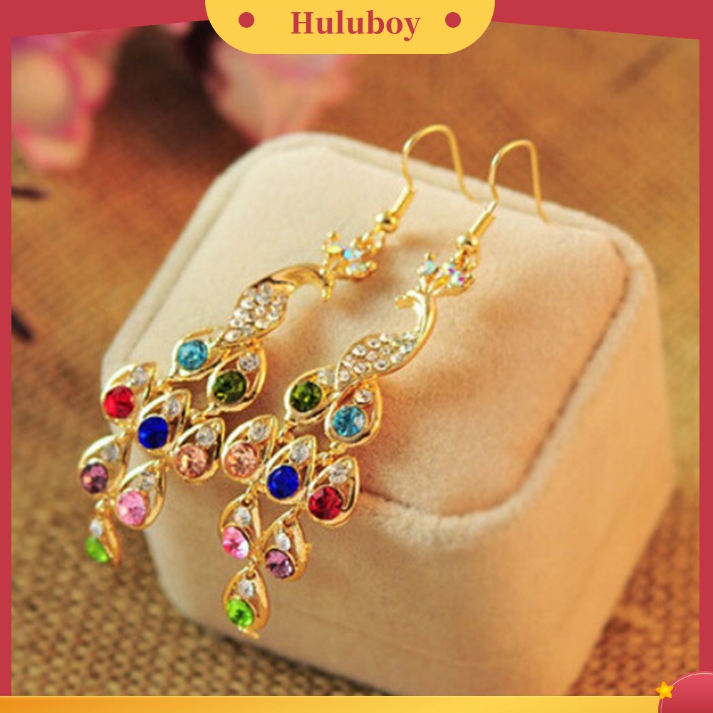 {Ready Stock} Wanita Bohemian Retro Peacock Eardrop Pendant Berlian Imitasi Besar Menjuntai Drop Earrings