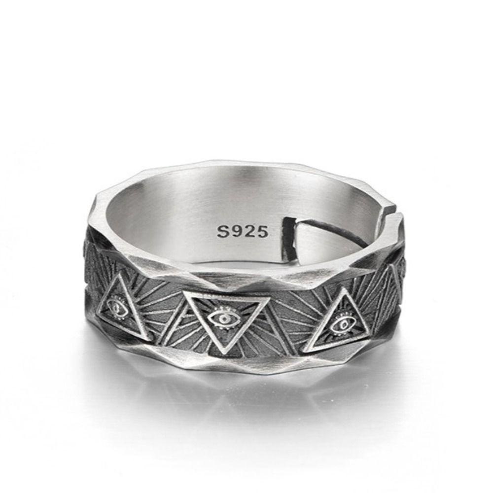 Mxbeauty Pria Paduan Cincin Vintage Hip Hop Trendi Segitiga Jari Aksesoris Mata Dewa Perak Punk Ring