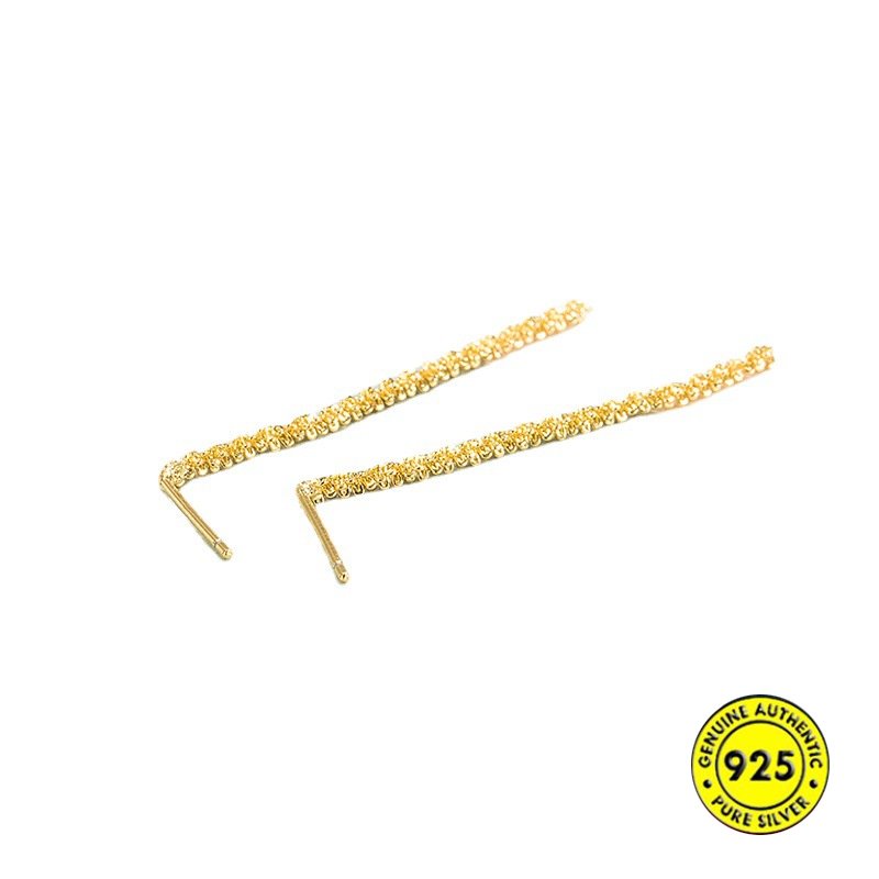 Starry S925 Silver Ear Studs Golden Sparkling Retro Berbentuk Garis Rumbai Anting Gantung U1201