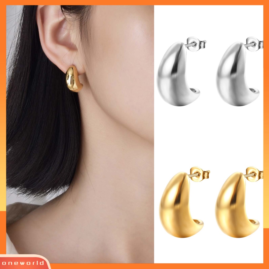 [OWR] 1pasang Ear Studs Retro Stainless Steel Dipoles Hypoallergenic Minimalis Open Hoop Metal Lingkaran Anting Perhiasan Fashion