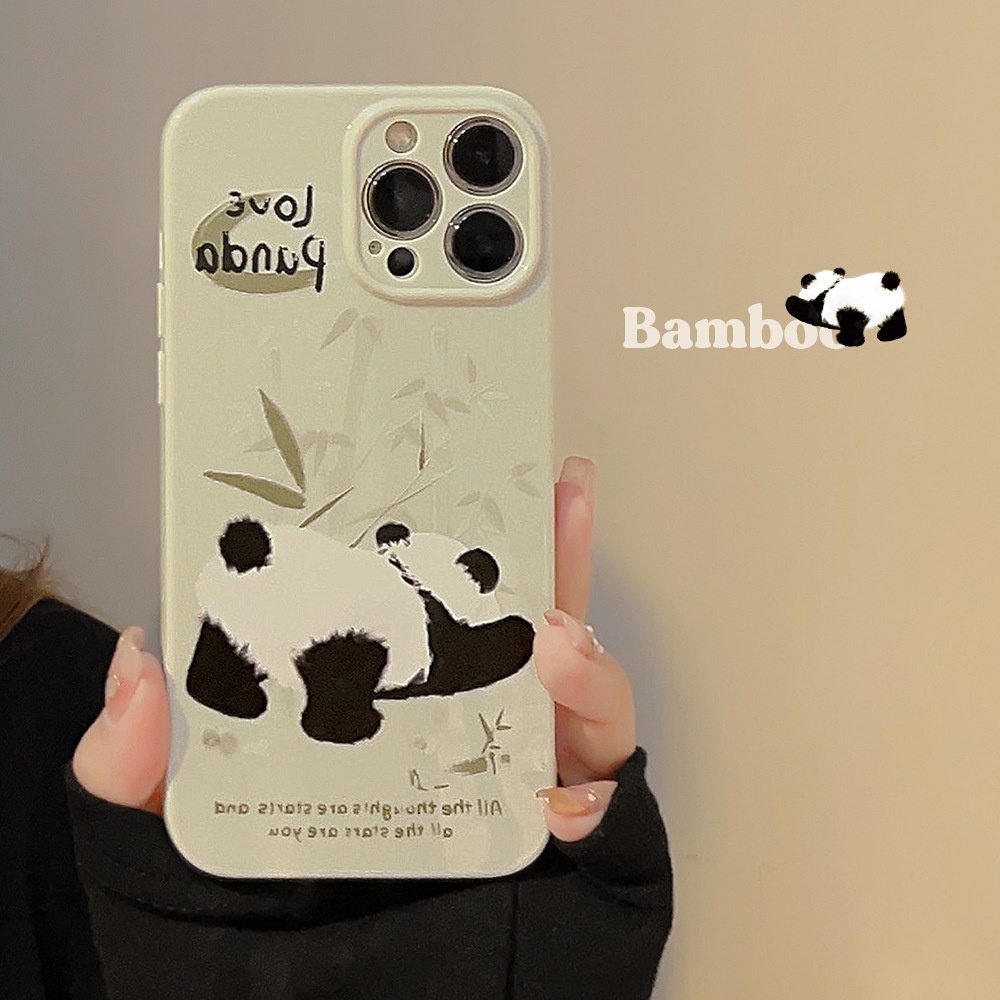 IPHONE Lucu Berbulu Panda Dan Bambu Cahaya Rumput Hijau Perlindungan Penuh Lembut Hewan Ponsel Case Cover Untuk Iphone11 12 13 14 PLUS PRO MAX