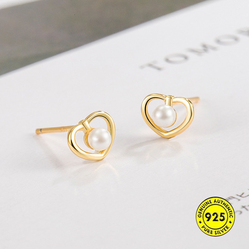 Anting Tusuk Mutiara Shell Hati Untuk Wanita Anting Fashion Sederhana Dan Kompak Berbentuk Hati U1212