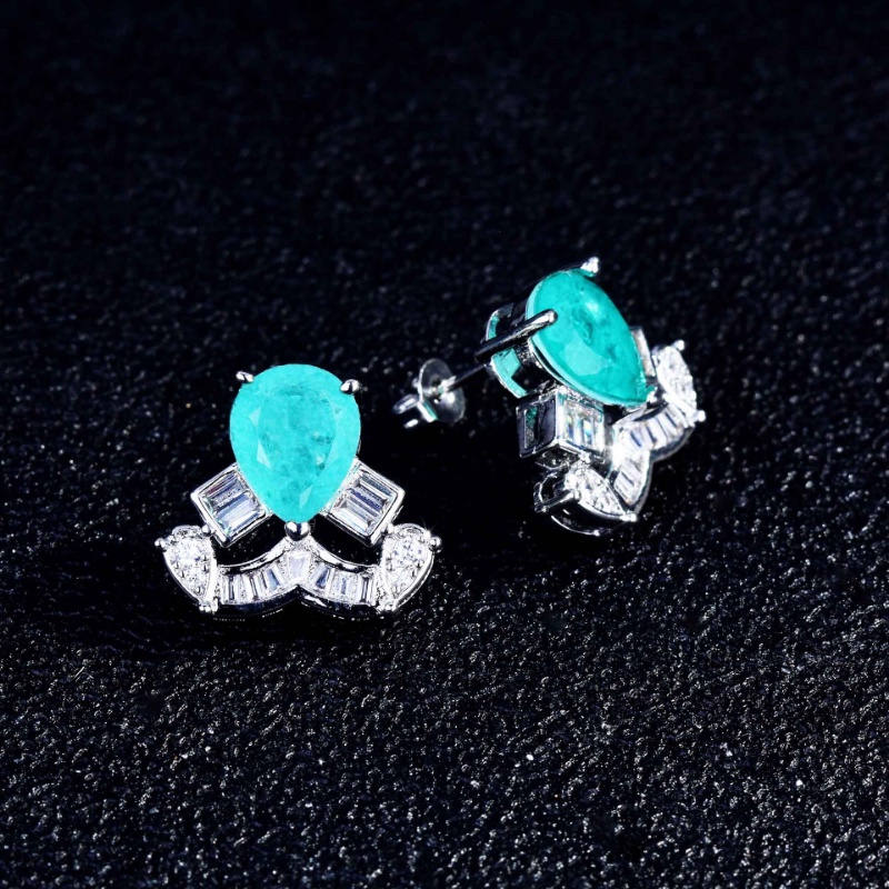 Goldkingdom Aksesoris Perhiasan Fashion Ready Stock Paraiba Set Mewah Penuh Berlian Mahkota Kalung Berbentuk Pir Anting Pejantan