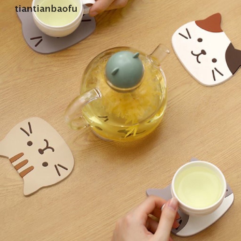 [tiantianbaofu] Kartun Kucing Berbentuk Tikar Teh Cup Holder Mat Kopi Minuman Coaster Insulated Pad Boutique