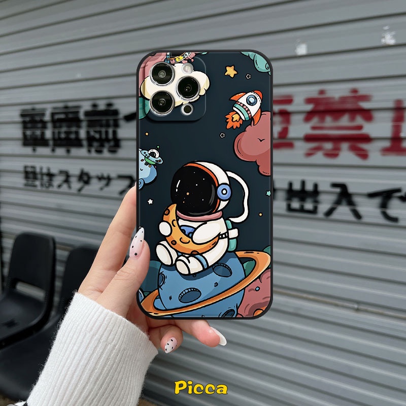 Casing Realme C31 C25Y C30 10 C35 C33 C20 C25s 8pro 9 9i 8 5i 6i 7 C21Y C25 C11 8i 10 C15 C21 C12 C3 5 7i Narzo 20 Pro 30A C17 NASA Kartun Lucu Astronot Tepi Lurus Soft Sarung