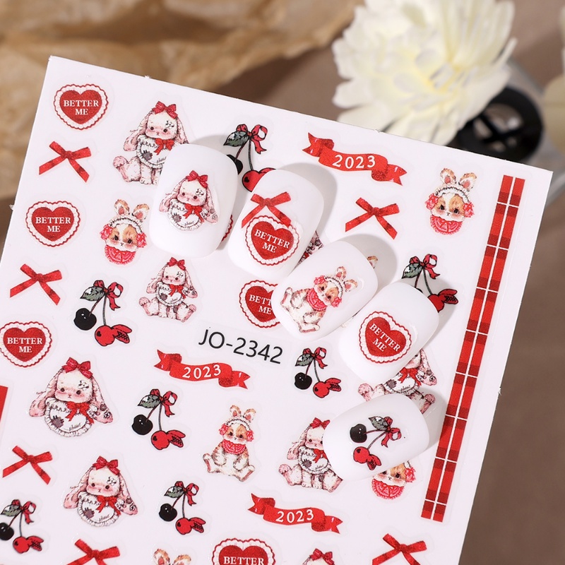 Stiker Kuku Motif Kelinci Lolita Lucu/Kartun Ikatan Simpul Bunny Nail Art Stiker/Wanita Manicure Hias Decals