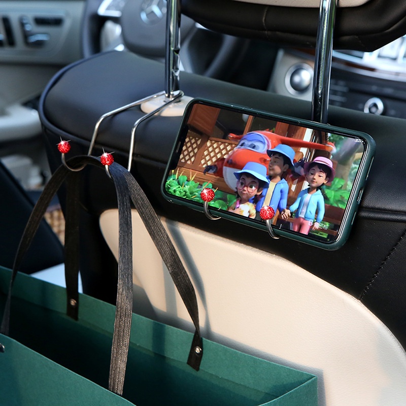 Portable Kursi Mobil Dipasang Bentuk V Kait Stainless Steel/Berlian Imitasi Berkilau Inlay Otomotif Headrest Rak Gantung/Kait Penyimpanan Tas Kendaraan