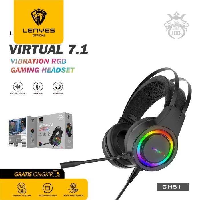 Lenyes GH51 Gaming Headset Headphones RGB Virtual 7.1 Sound Original earphone music musik gamer