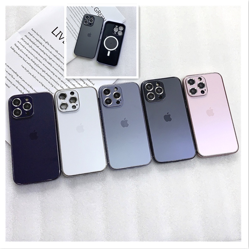 Akrilik Plating Magnetik Nirkabel Built-in Untuk IPhone Case14 13 12 11 Pro Max Film Pelindung Lensa Metal