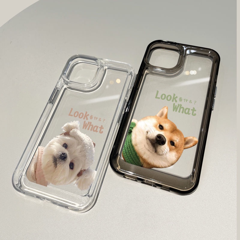 IPHONE Soft Shockproof Case Kompatibel Untuk Iphone11 14 13 12 Pro Max XS Max X XR 7 +8 6 6S Plus Casing Anjing Lucu Transparan TPU Unik Tombol Cover Pelindung Kamera