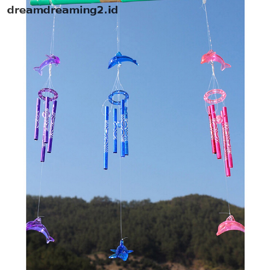 (hot) Dolphin Creative Crystal 4tabung Metal Windchime Wind Chime Dekorasi Rumah//