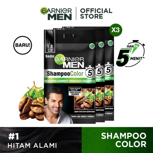 [PAKET HEMAT ISI 3] Garnier Men Shampoo Color Hair Color Hitam Alami - 20ml Cat Rambut Tutup Uban