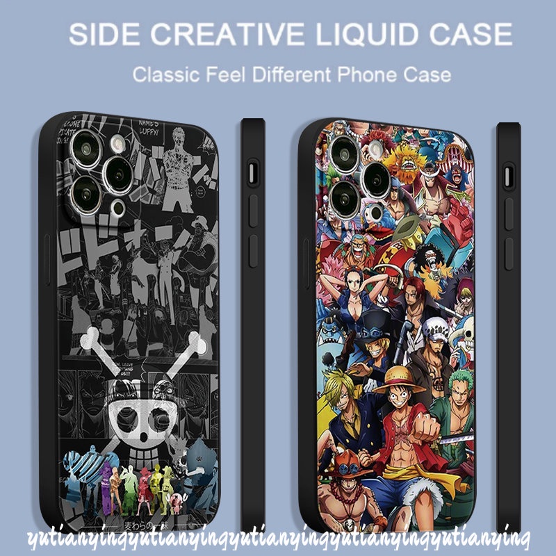 IPHONE Anime Mark One Piece Graffiti Shockproof Case Kompatibel Untuk Iphone11 13 14 12 Pro Max 6S 8 6 7 Plus XR X XS Max SE 2020 Trendi Tepi Lurus Lembut Tpu Phone Cover