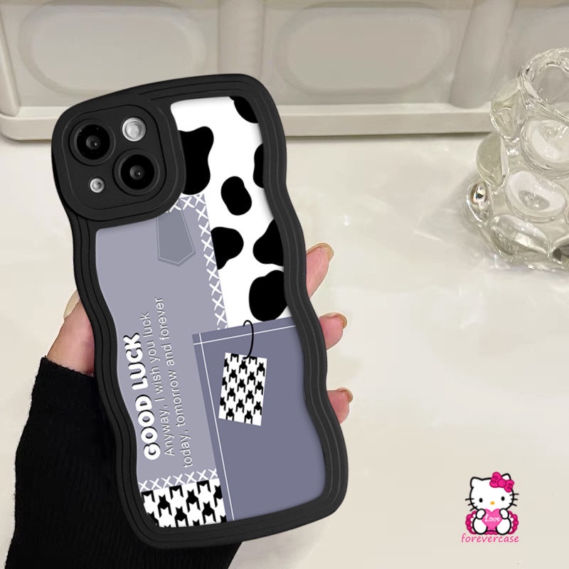 Splicing Motif Houndstooth Case Realme C53 C30 C12 7 5 7i 6i C25Y C25s 8Pro C33 C35 C15 C25 C21Y C1 C20 8 9Pro+ 10 5s 9i 8i 5i 9 C20A C3 C17 Leopard Smile Lembut Bergelombang Penutup Tepi